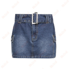 short plain blue denim skirt
